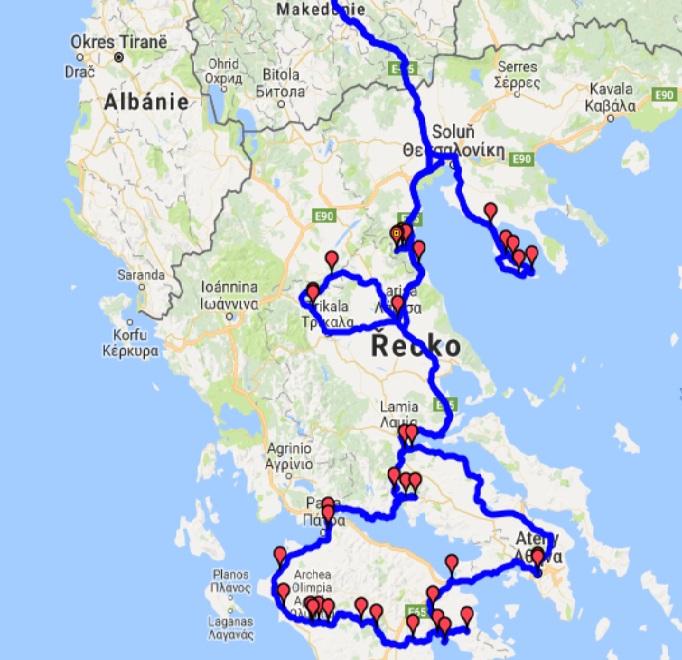 Celková trasa v Řecku